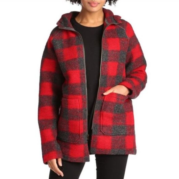 Woolrich Chilly Days Wool Blend Plaid Hooded Barn Coat Jacket Size Large New - Picture 4 of 14
